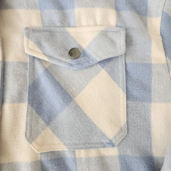HFX Women's L Plaid Flannel Shirt Jacket Blue White Button Front Long‎ Sleeve - Picture 6 of 9